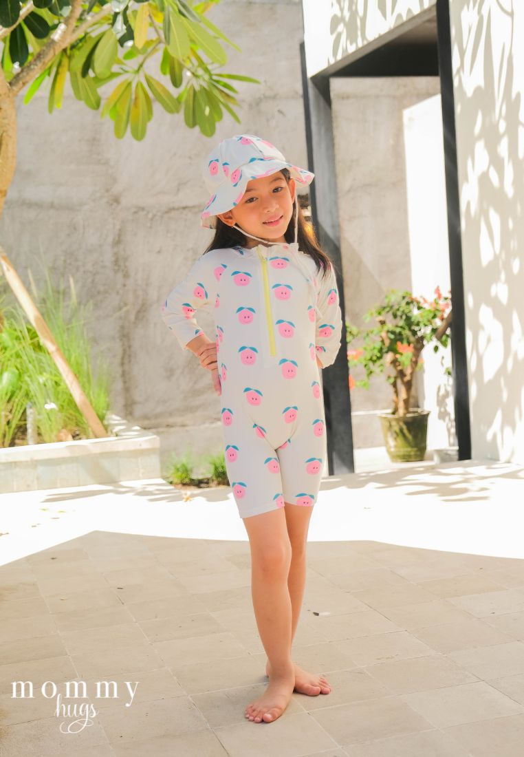 Pink Pomelo Rash Guard with Hat for Young Girls