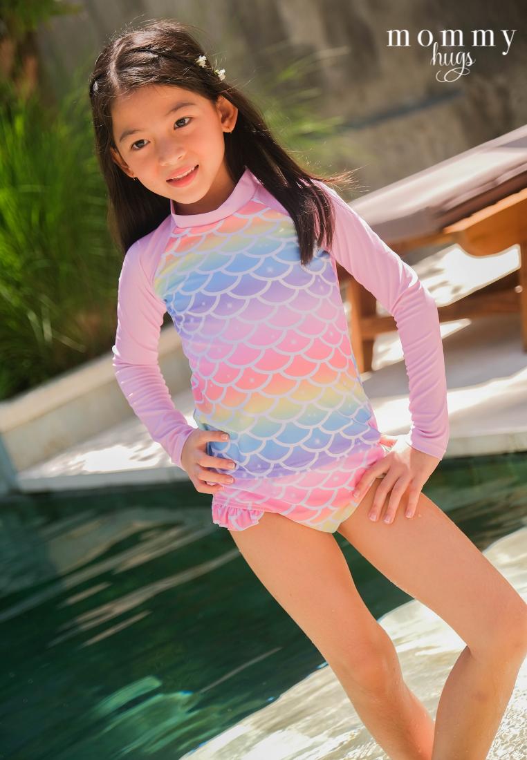 Mermaid Prism Rash Guard for Young Girls