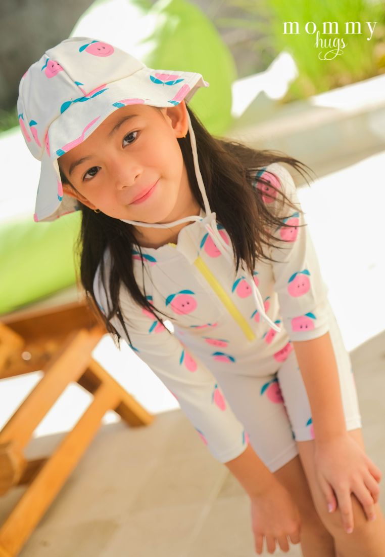 Pink Pomelo Rash Guard with Hat for Young Girls