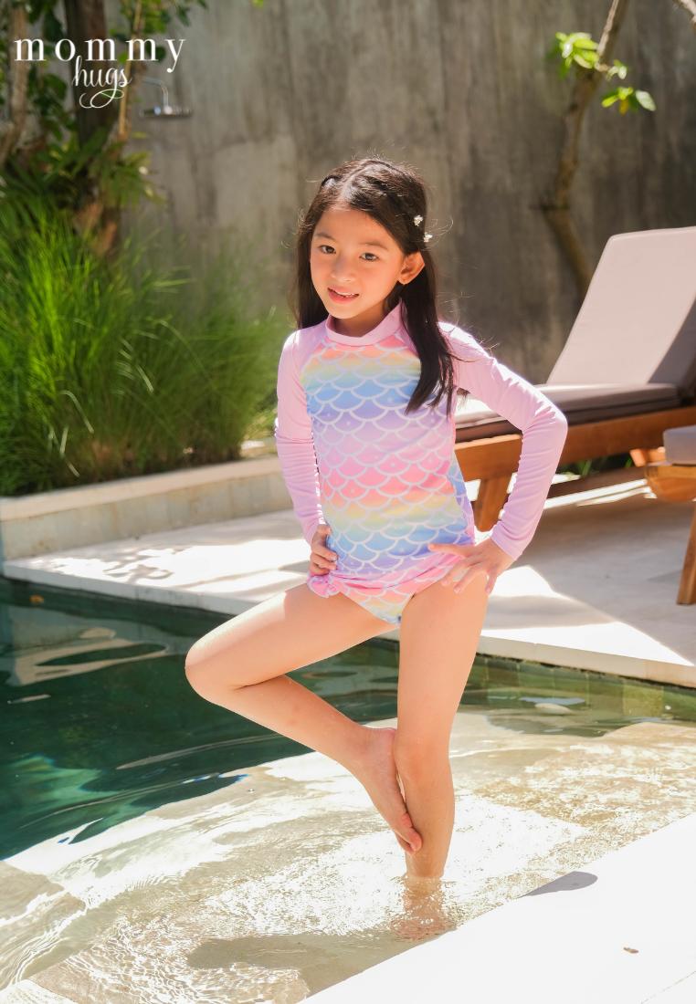 Mermaid Prism Rash Guard for Young Girls