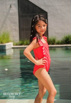 Posh Red Swimsuit for Young Girls