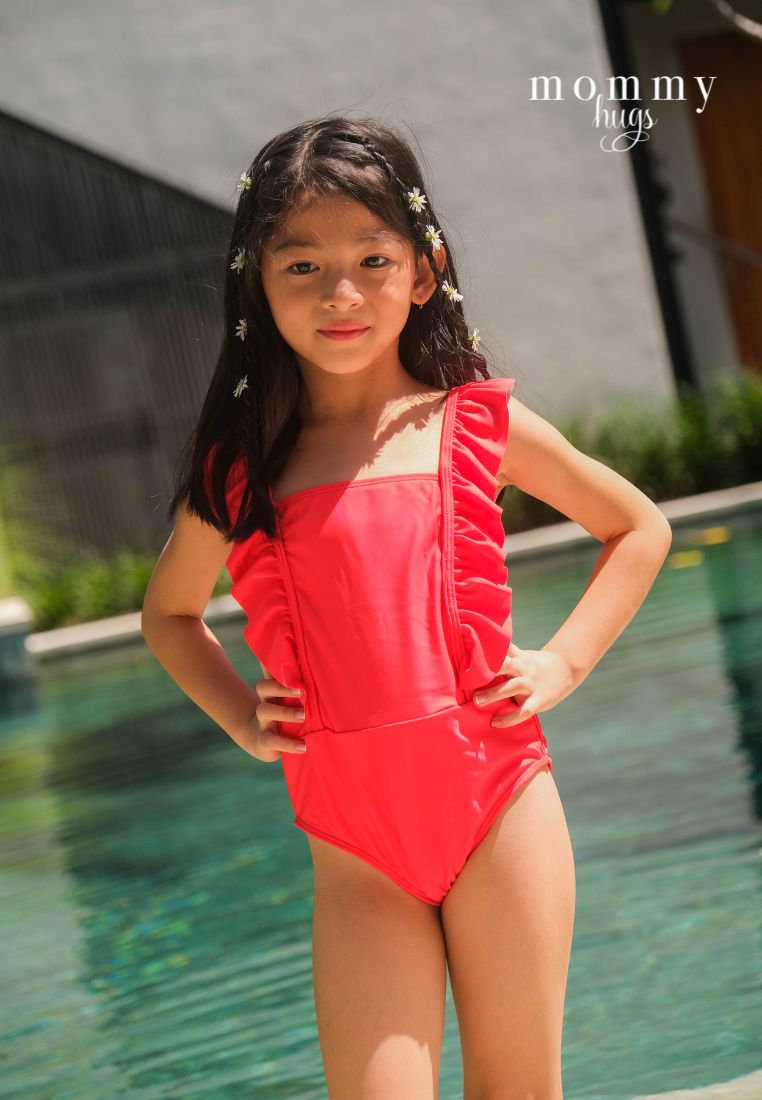 Posh Red Swimsuit for Young Girls