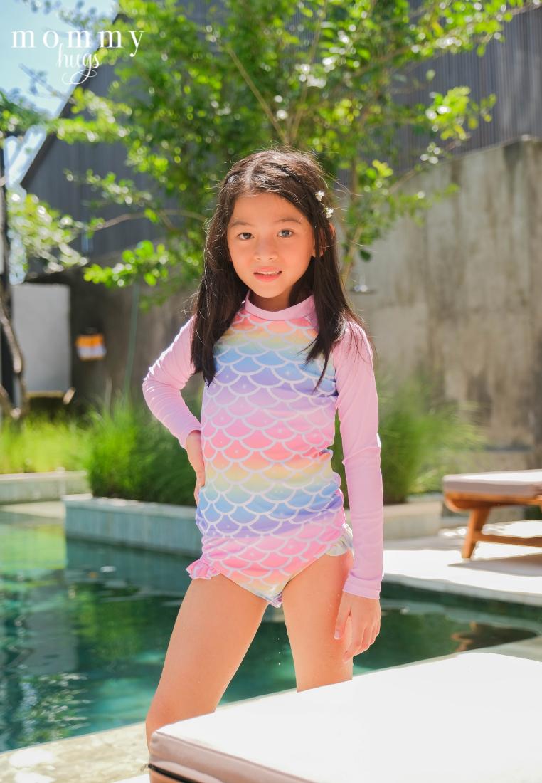 Mermaid Prism Rash Guard for Young Girls