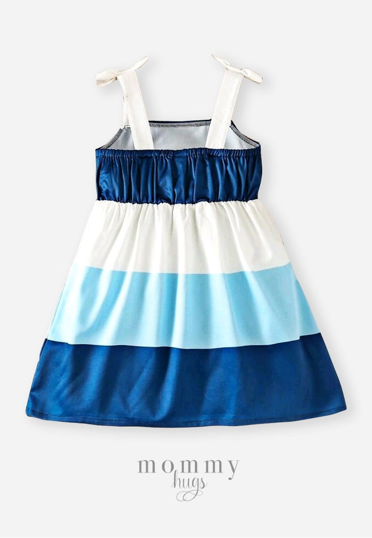 True Blue Ribbon Tie Dress for Girls