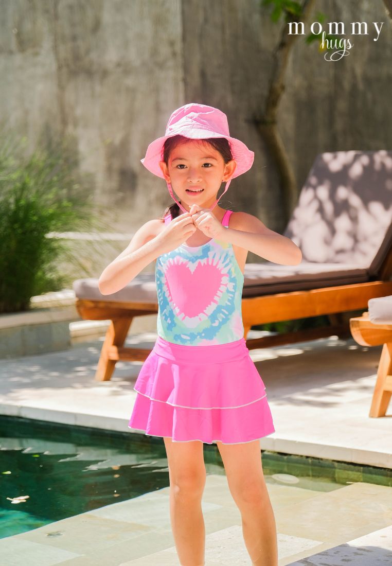 Retro Love One Piece with Skirt Swimwear for Girls