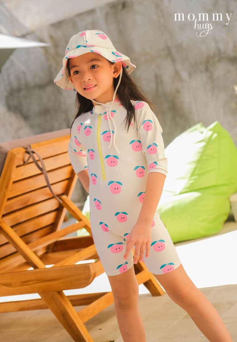 Pink Pomelo Rash Guard with Hat for Young Girls