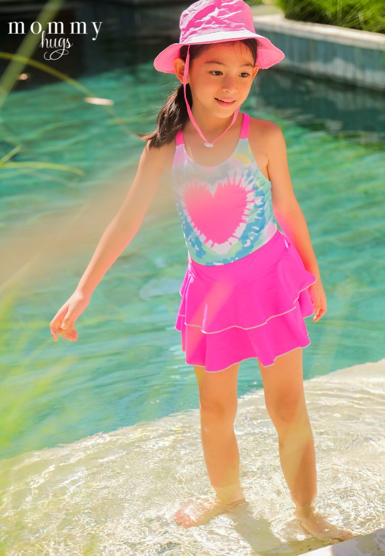 Retro Love One Piece with Skirt Swimwear for Girls