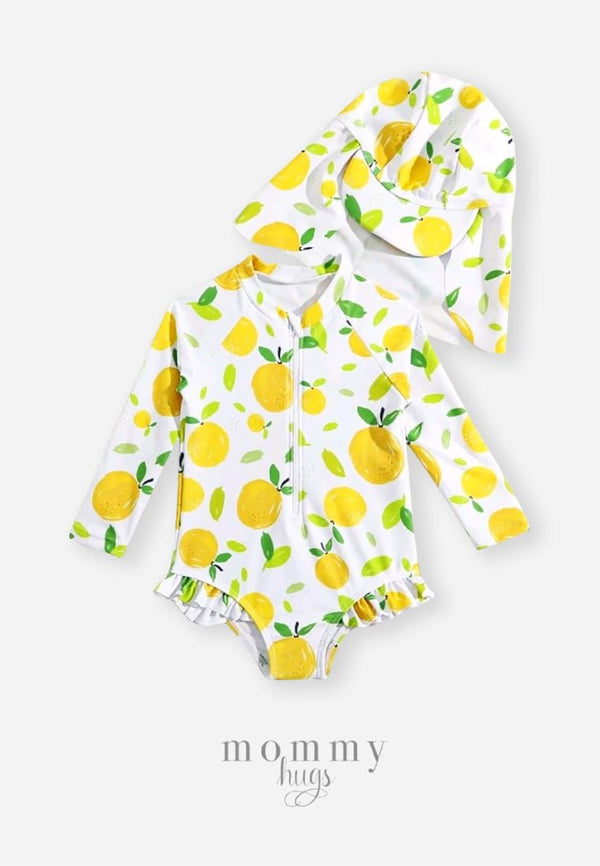 Lemons n' Love Rashguard with Sun Hat for Baby Girls