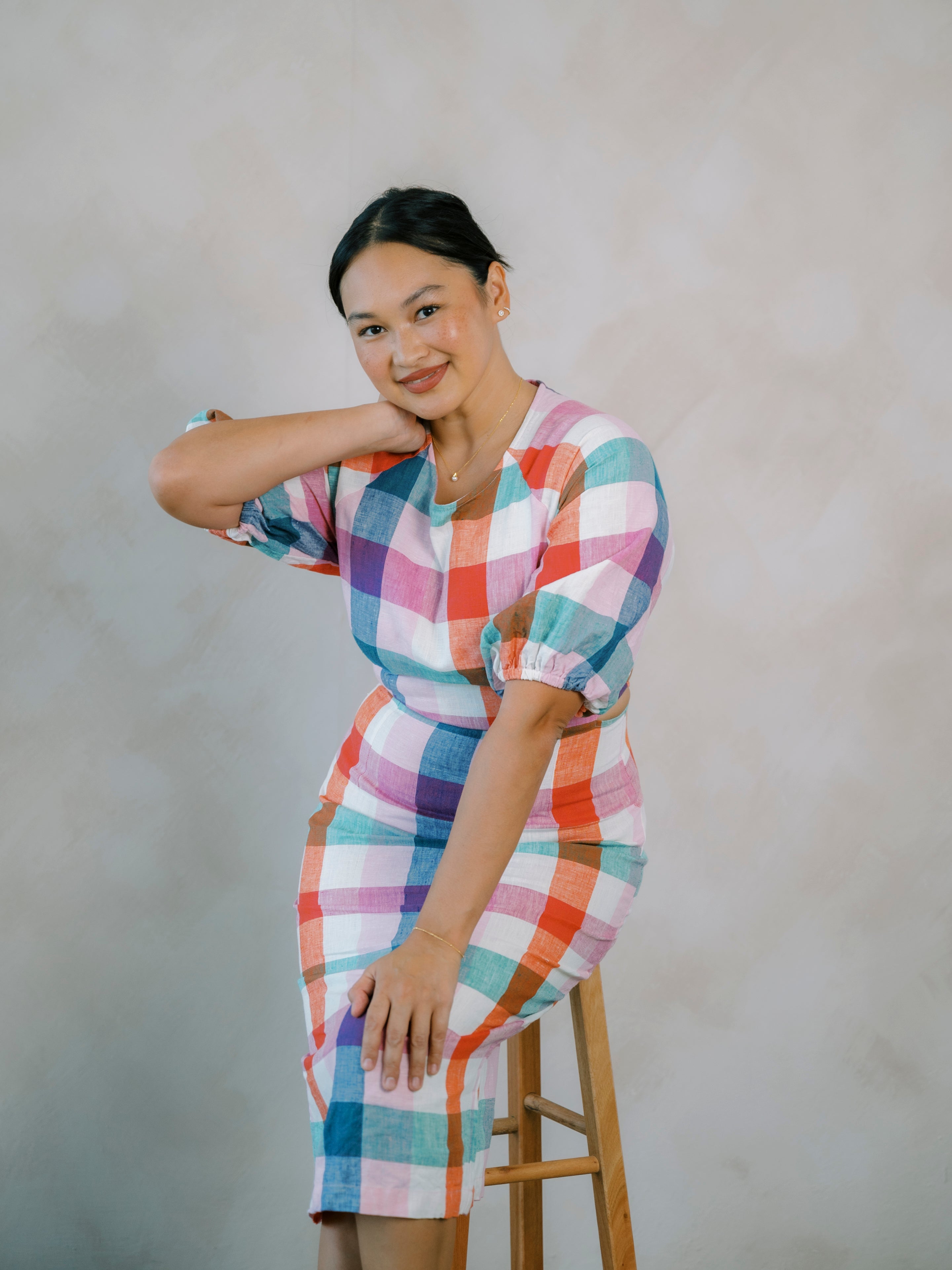 Rainbow Gingham Puff Dress