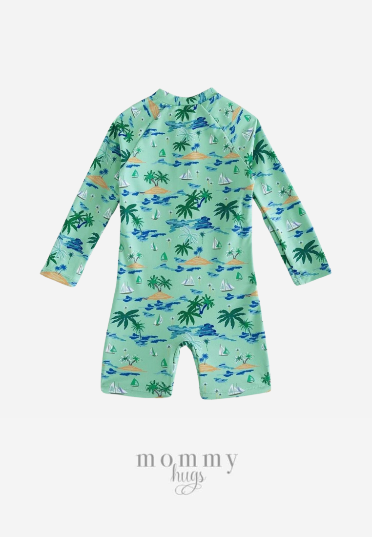 Midnight Island Green Rashguard for Boys