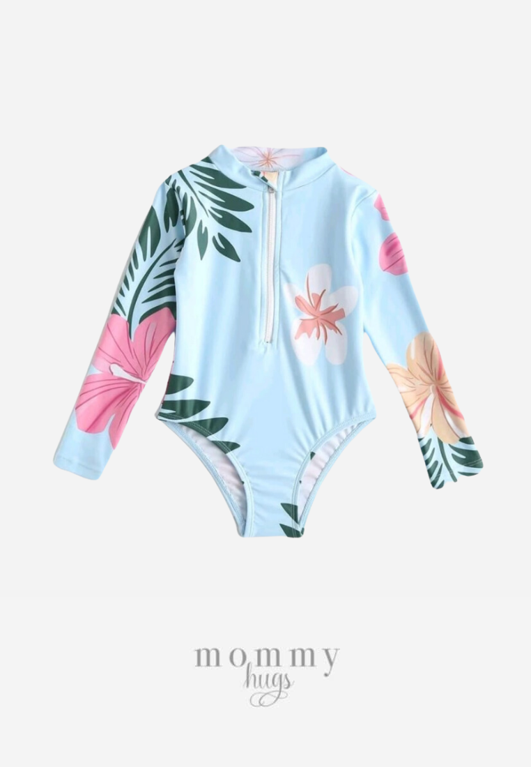 Hawaiian Tropics Zip Up Long Sleeves Rash Guard for Girls