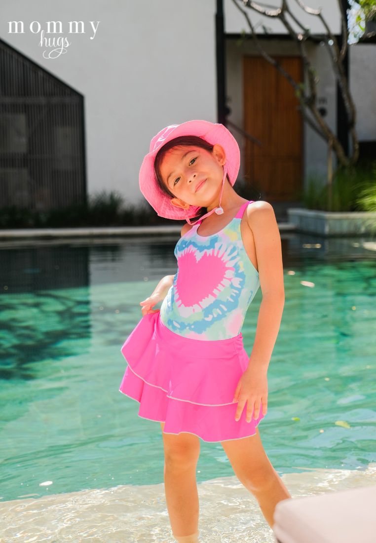 Retro Love One Piece with Skirt Swimwear for Girls