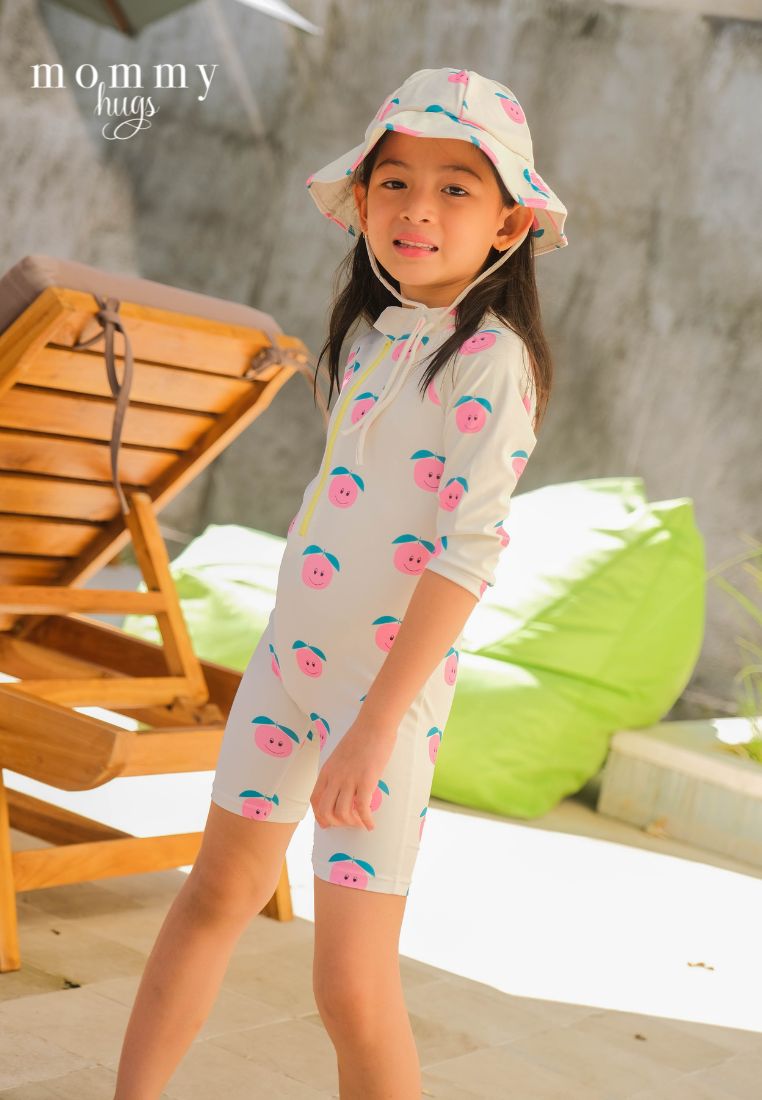 Pink Pomelo Rash Guard with Hat for Young Girls