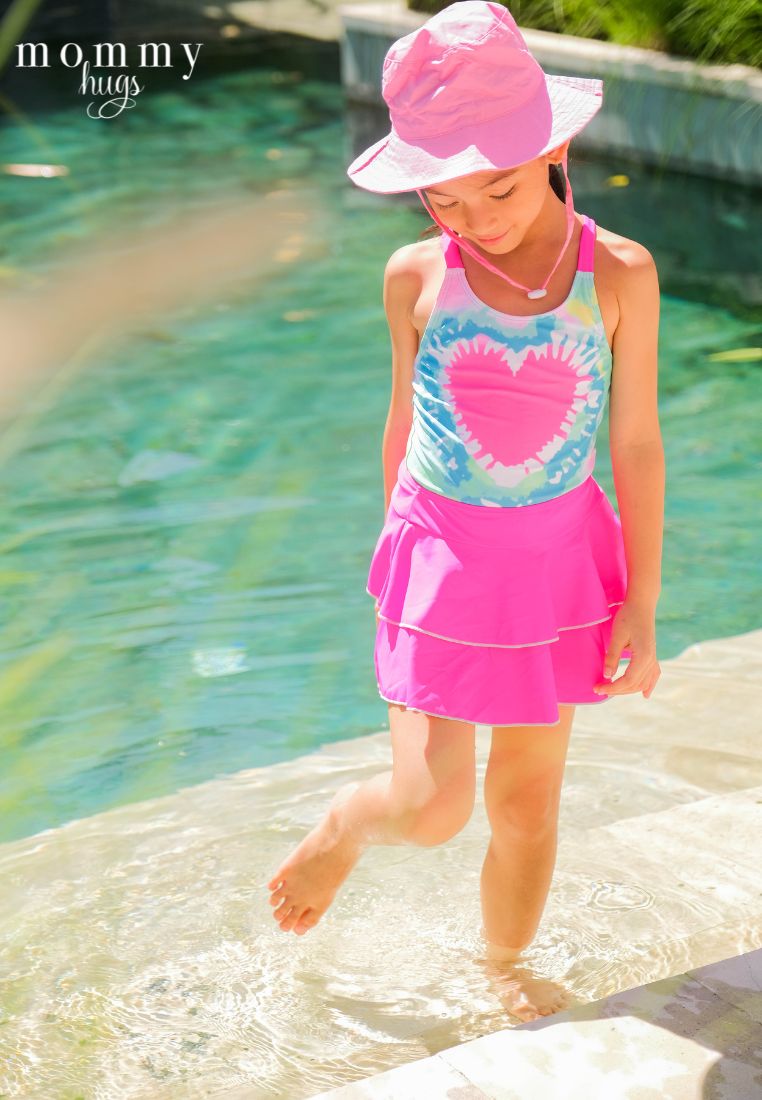 Retro Love One Piece with Skirt Swimwear for Girls