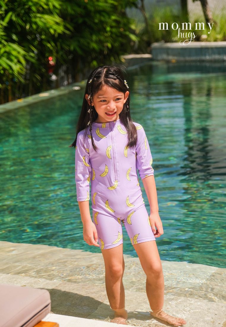 Goin' Bananas in Purple Rash Guard with Hat for Young Girls