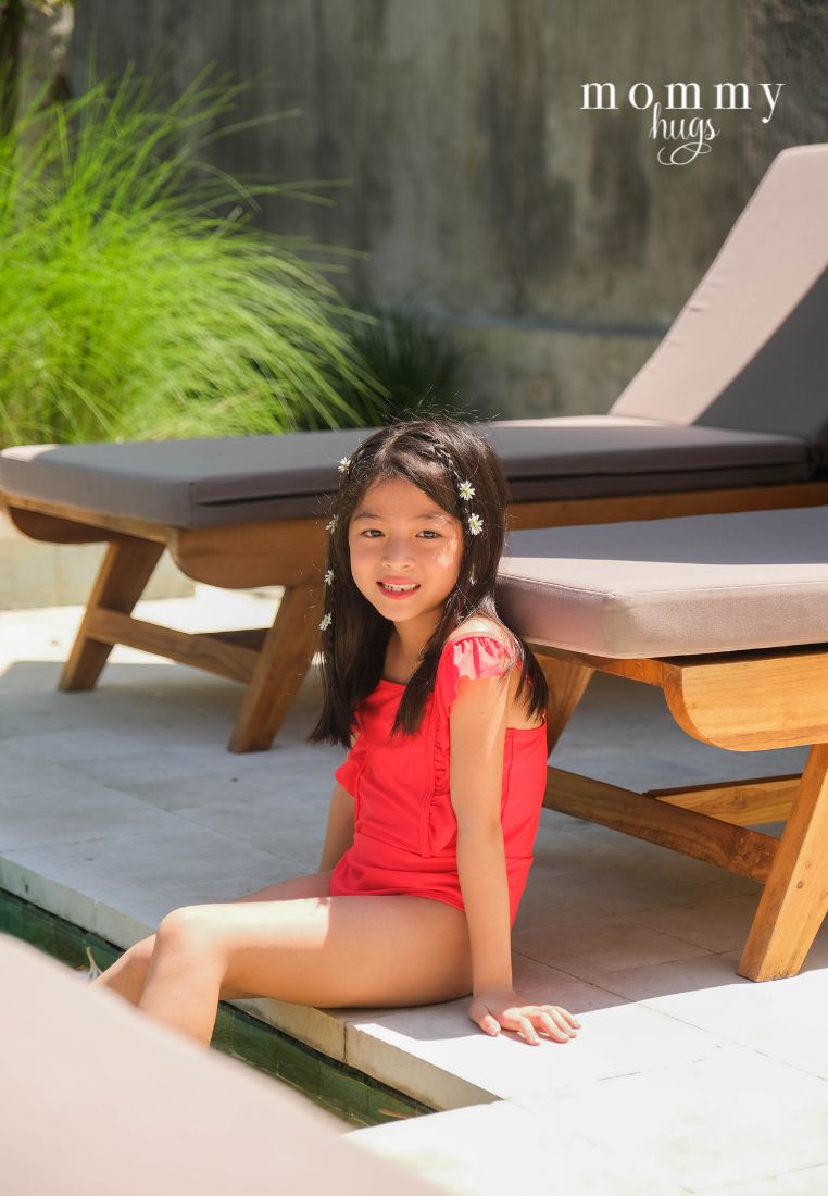 Posh Red Swimsuit for Young Girls