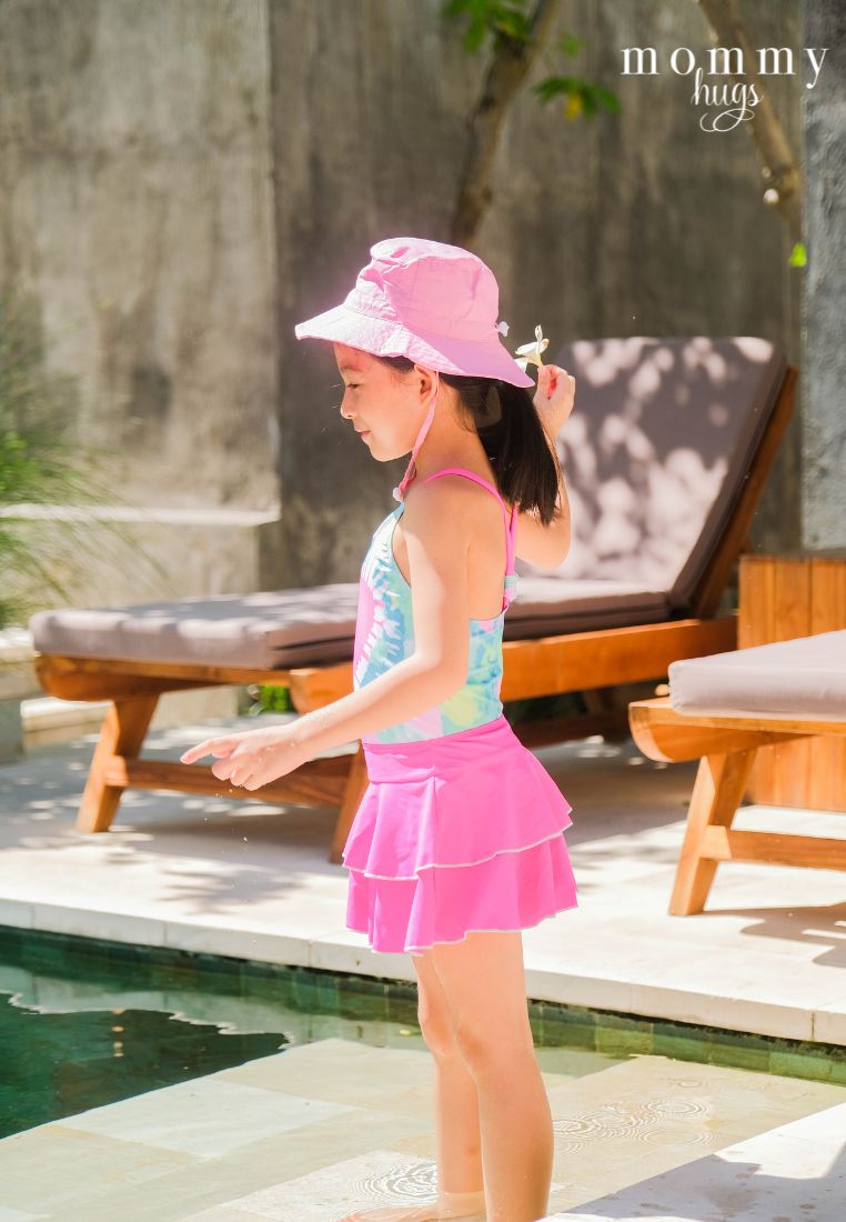 Retro Love One Piece with Skirt Swimwear for Girls