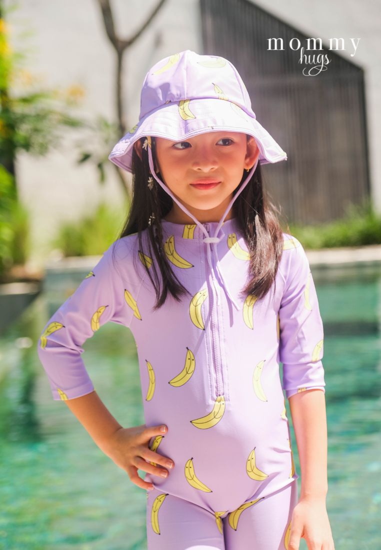 Goin' Bananas in Purple Rash Guard with Hat for Young Girls