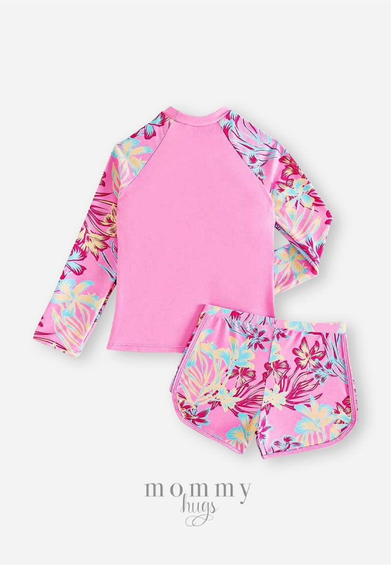 Pink Surf Swimming Rash Guard for Teen Girls