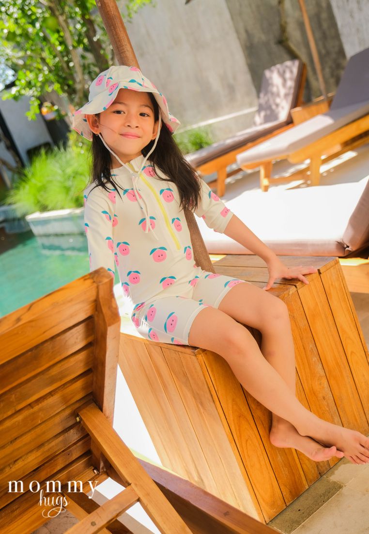 Pink Pomelo Rash Guard with Hat for Young Girls