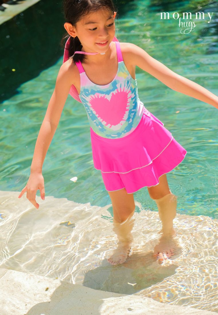 Retro Love One Piece with Skirt Swimwear for Girls