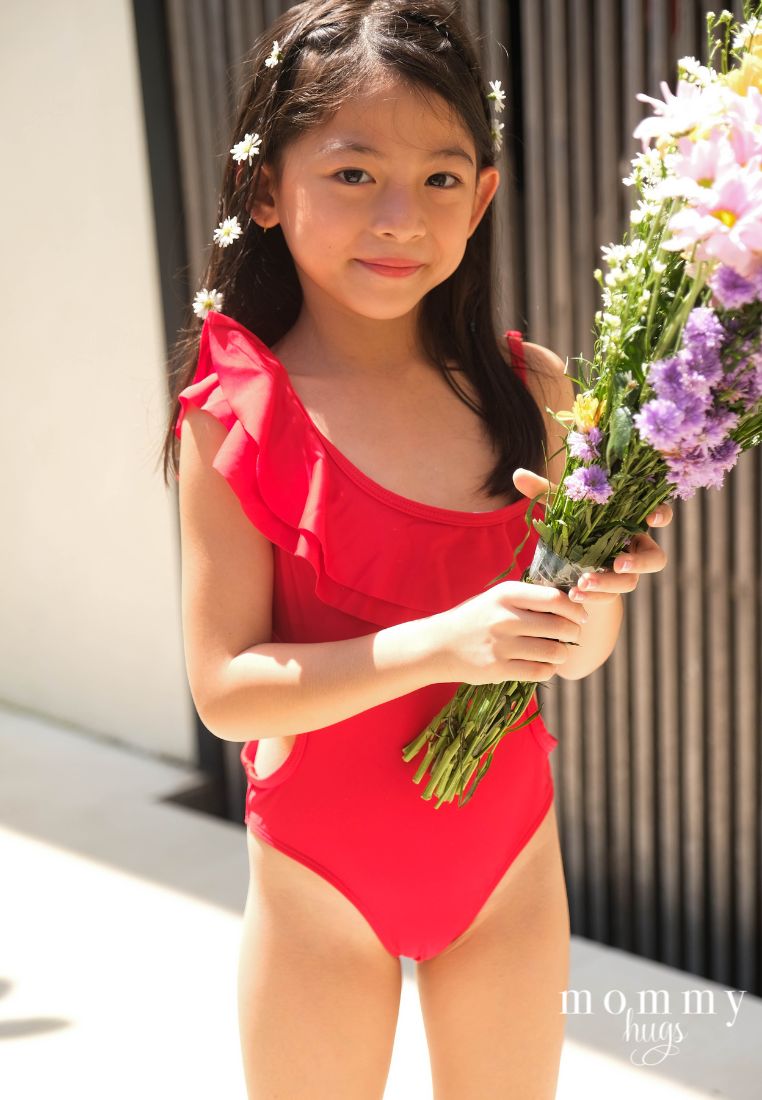Beauty in Red Swimsuit for Young Girls