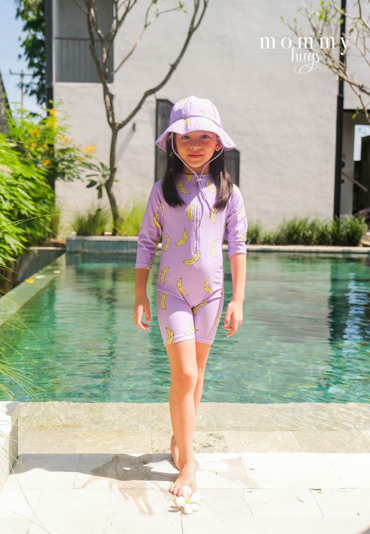 Goin' Bananas in Purple Rash Guard with Hat for Young Girls