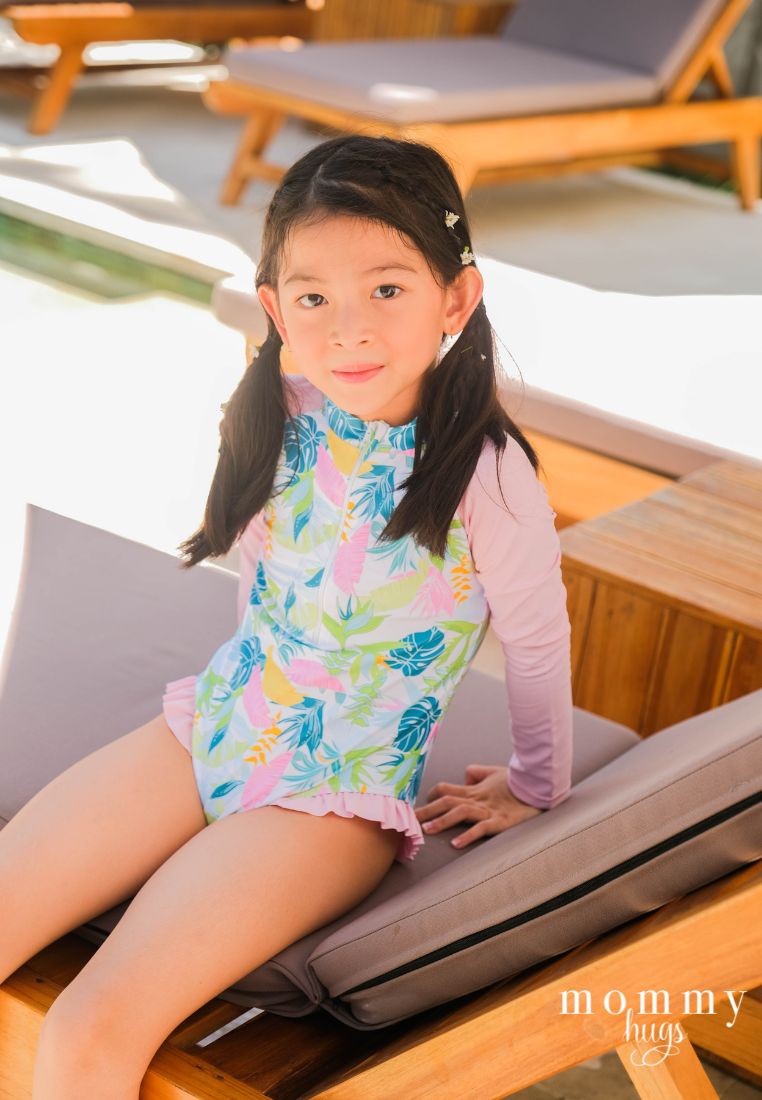 Pastel Palms Rash Guard for Young Girls