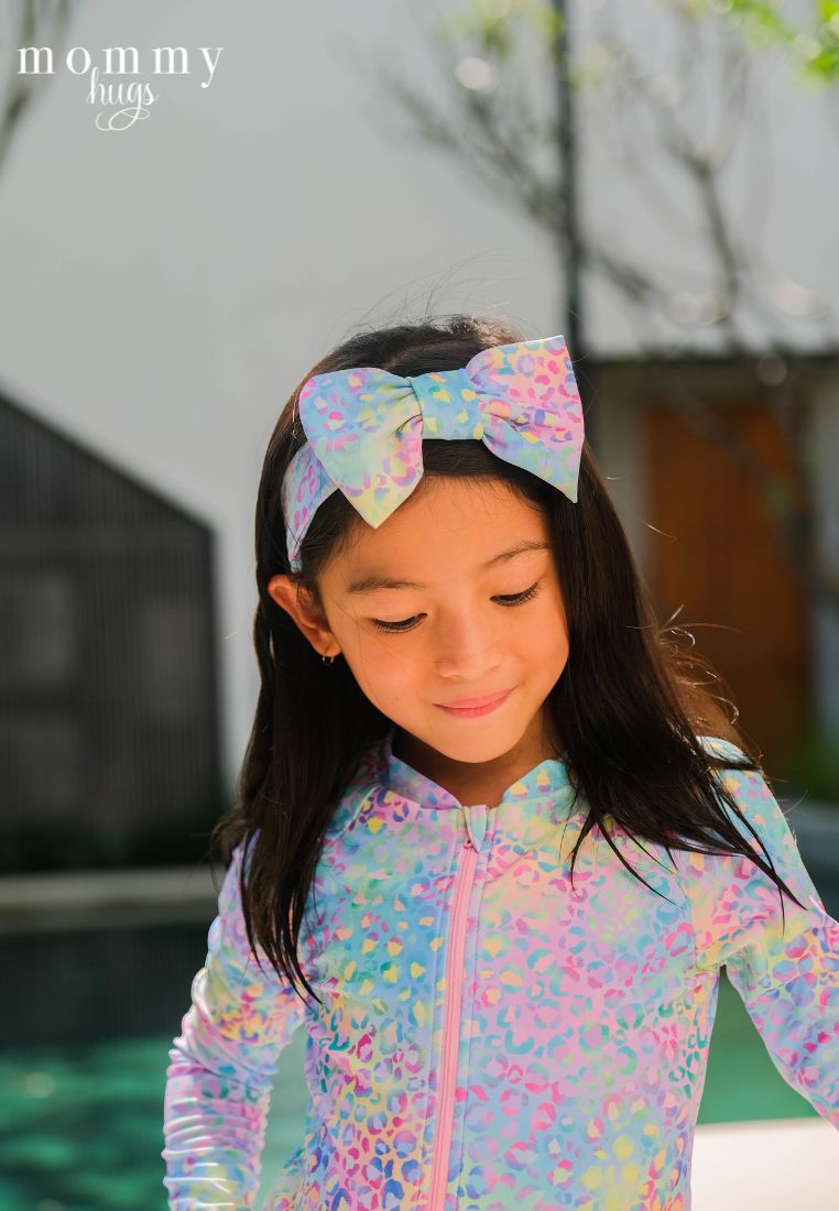 Mermaid Mosaic Rash Guard with Headband for Young Girls