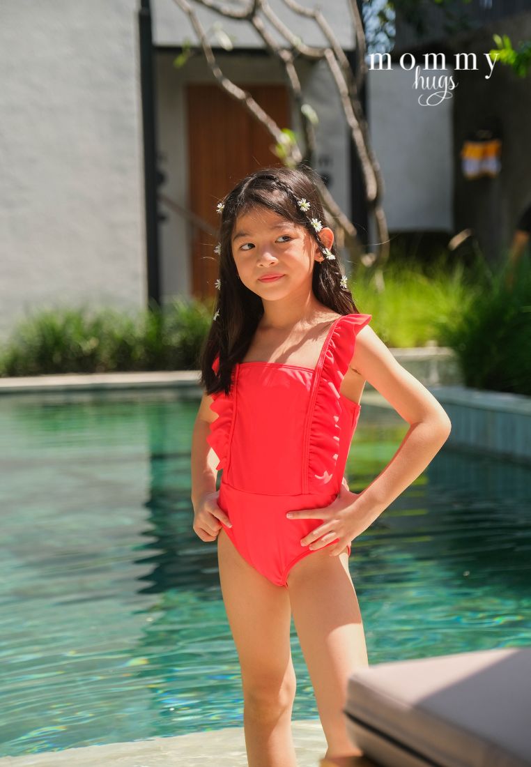 Posh Red Swimsuit for Young Girls