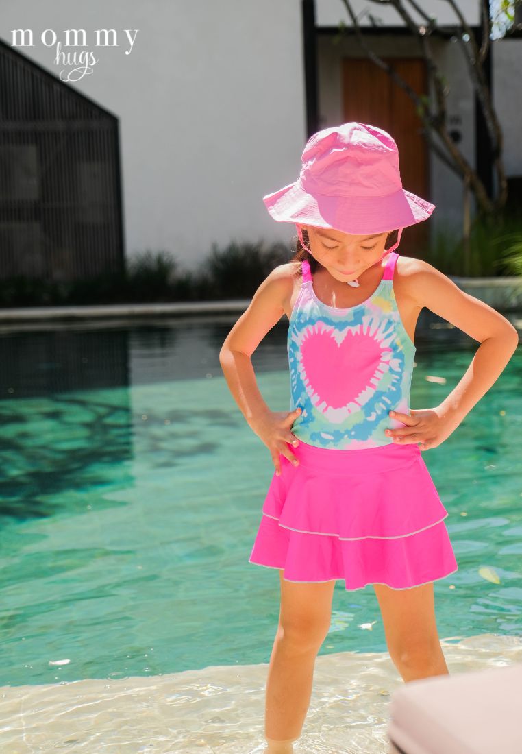 Retro Love One Piece with Skirt Swimwear for Girls
