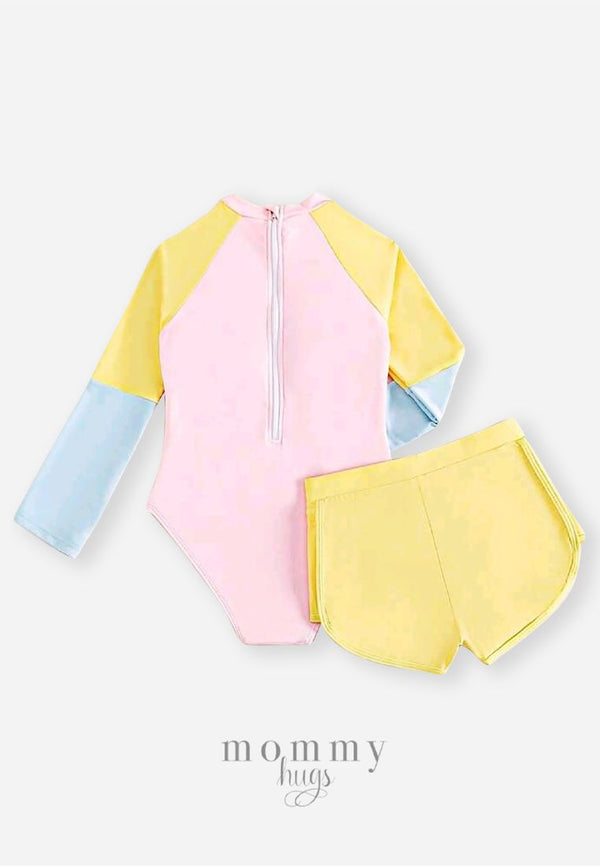 Pastel Color Palette Rashguard with Shorts for Preteens/Teen Girls