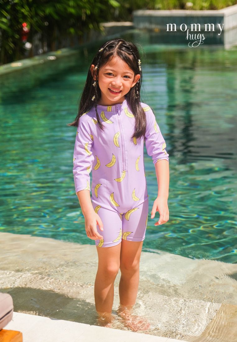 Goin' Bananas in Purple Rash Guard with Hat for Young Girls