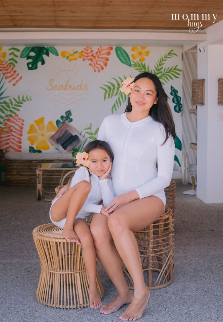 White Pearl Zip-Up Rash Guard Twinning