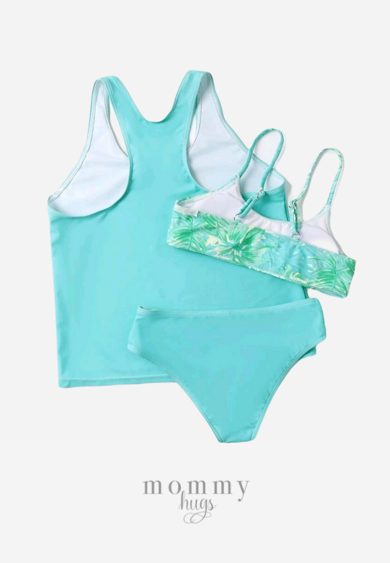 Green Tropical Three Piece Swimwear