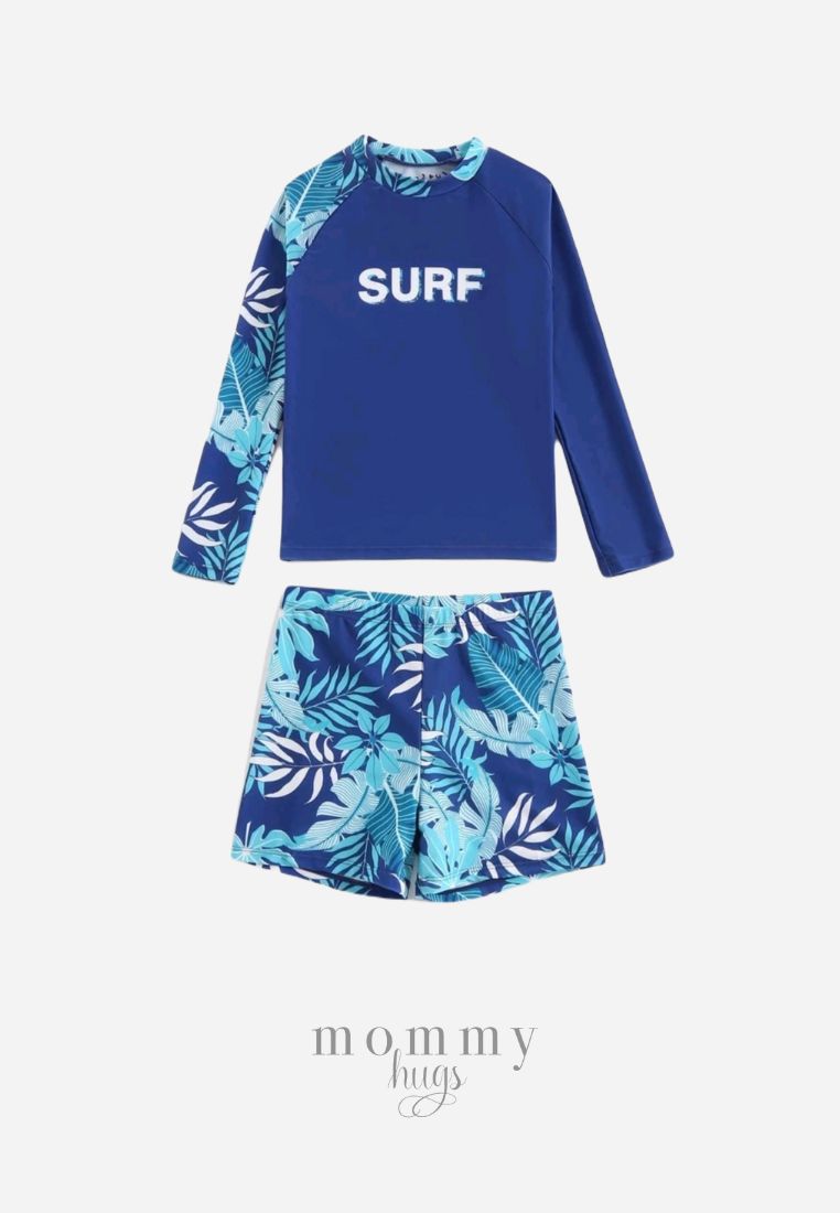 Blue Tropical Long Sleeves Rash Guard for Teen Boys