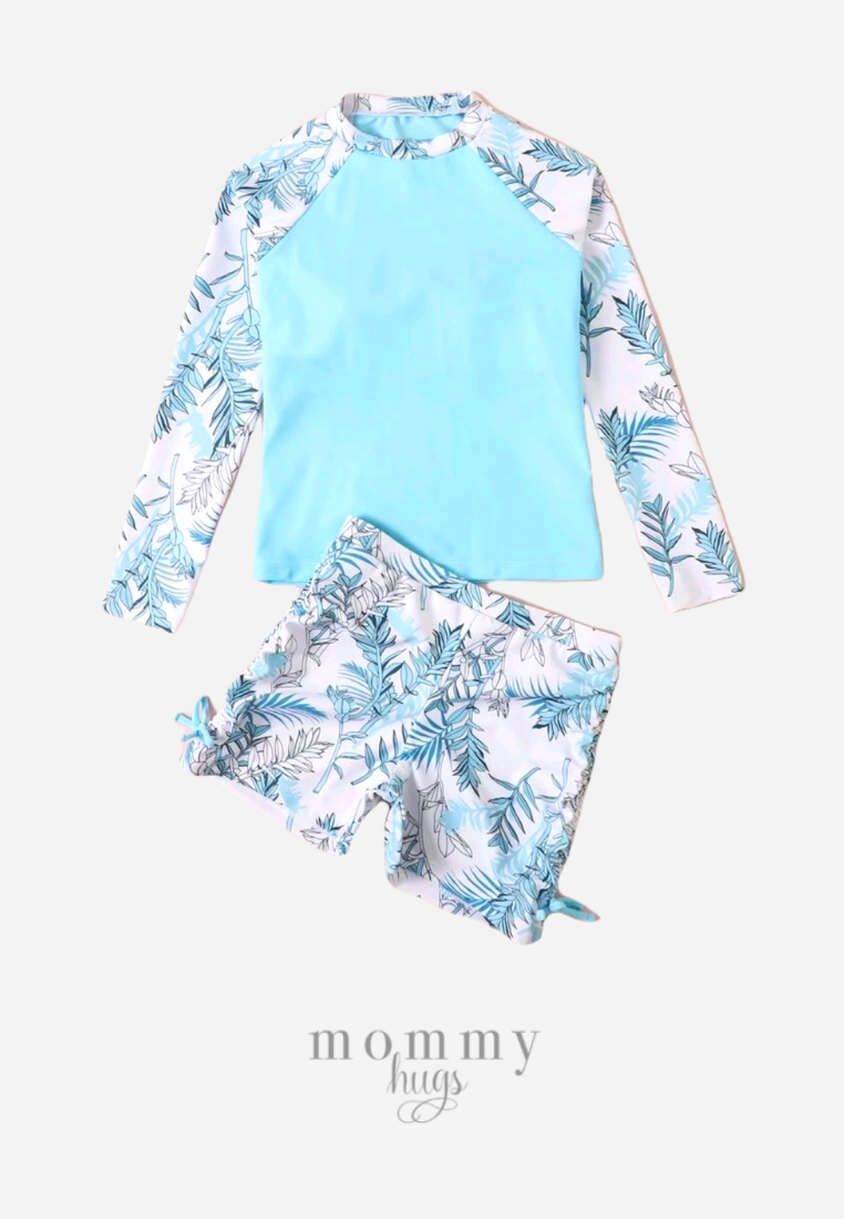 Mint Palms Two Piece Rash Guard Swimwear