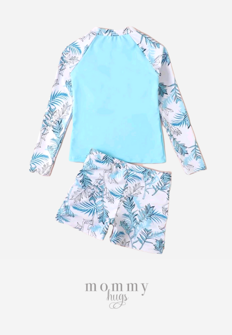 Mint Palms Two Piece Rash Guard Swimwear