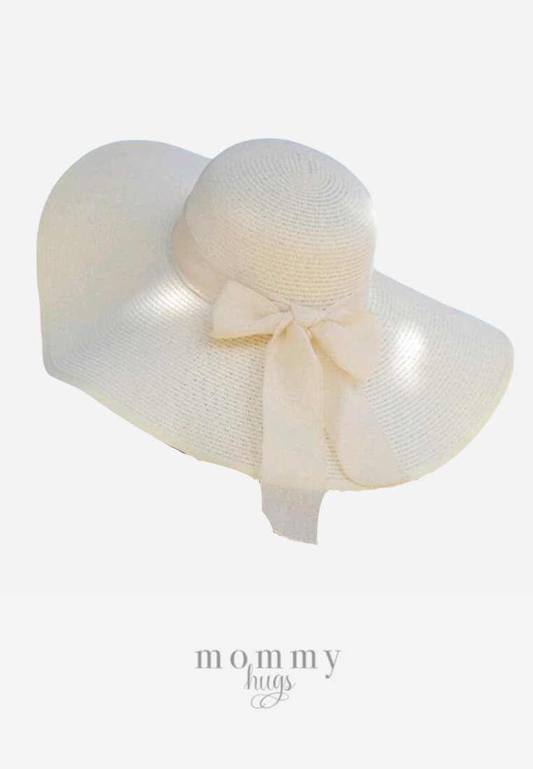 Fancy Ribbon Sun Hat in White for Women - One size