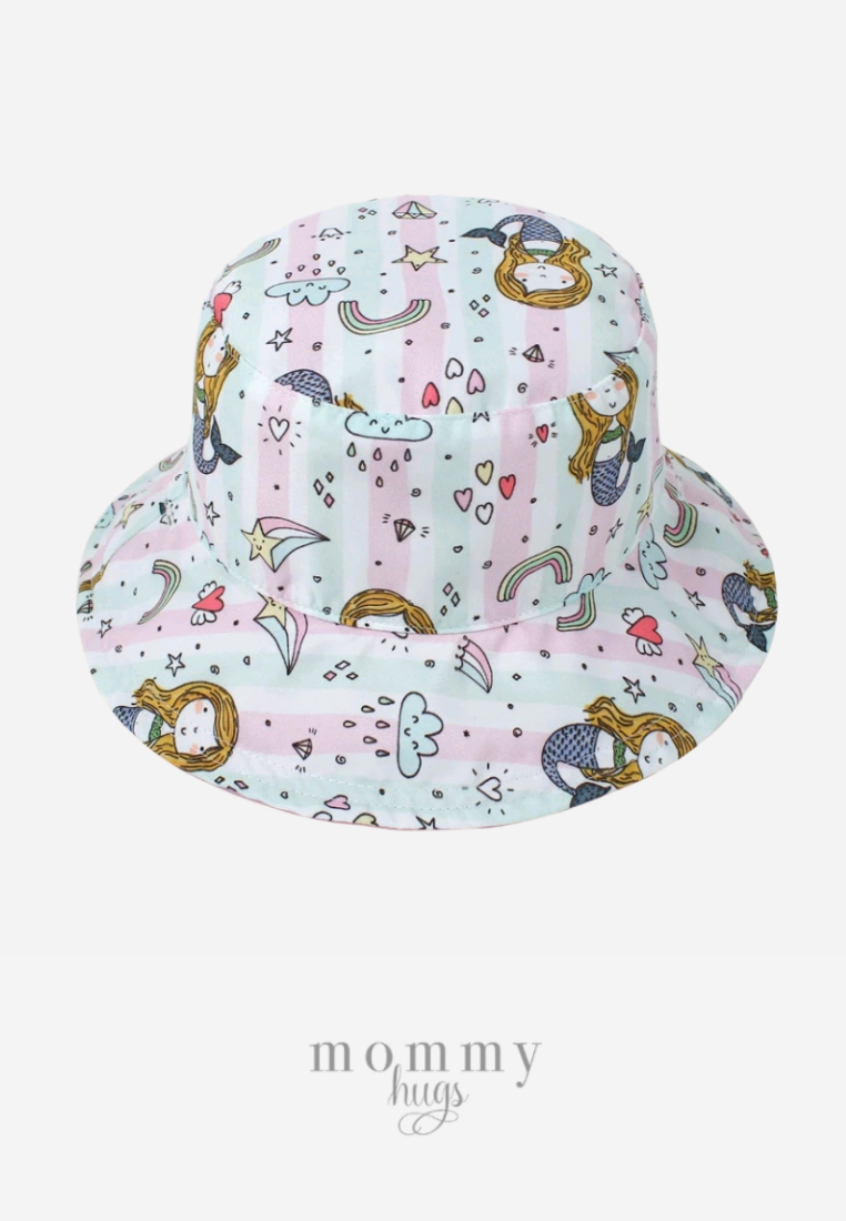 Mermaid Print / Pink Reversible Bucket Hat - Toddlers