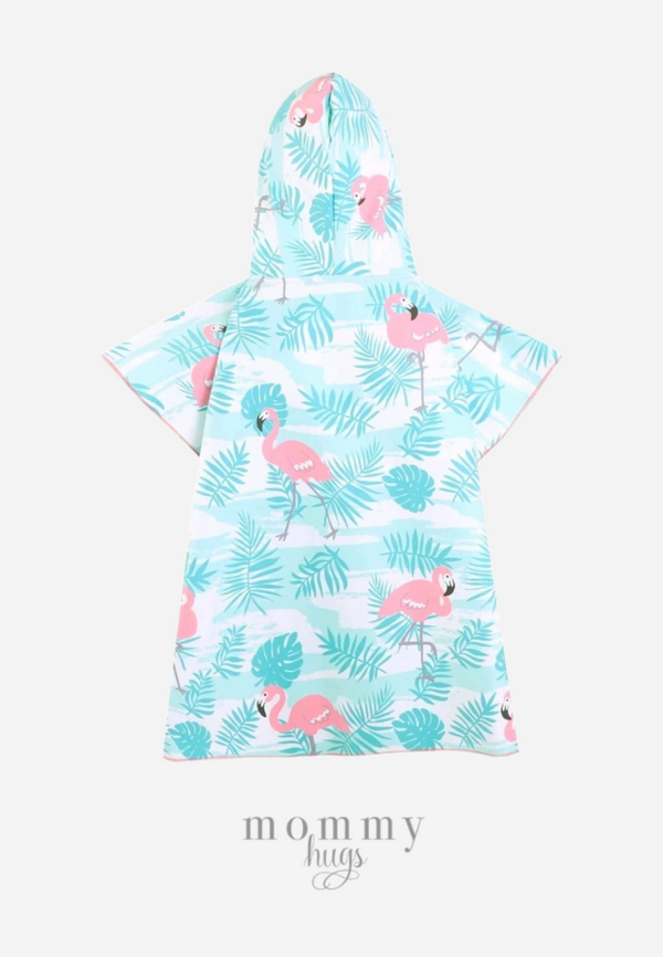 Flamingo Palm Poncho Hooded Towel Swimwear