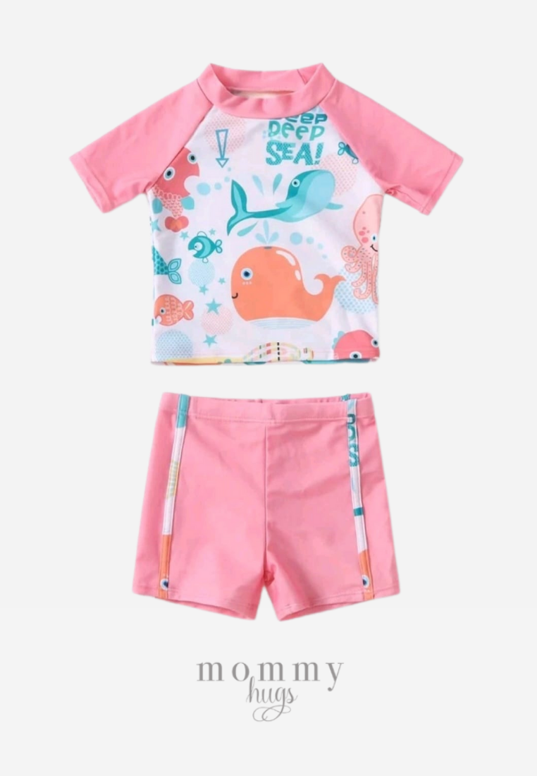 Under the Sea in Pink Two-piece Rash Guard for Girls