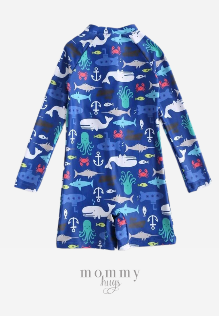 Midnight Ocean Life Long Sleeves Rash Guard for Boys