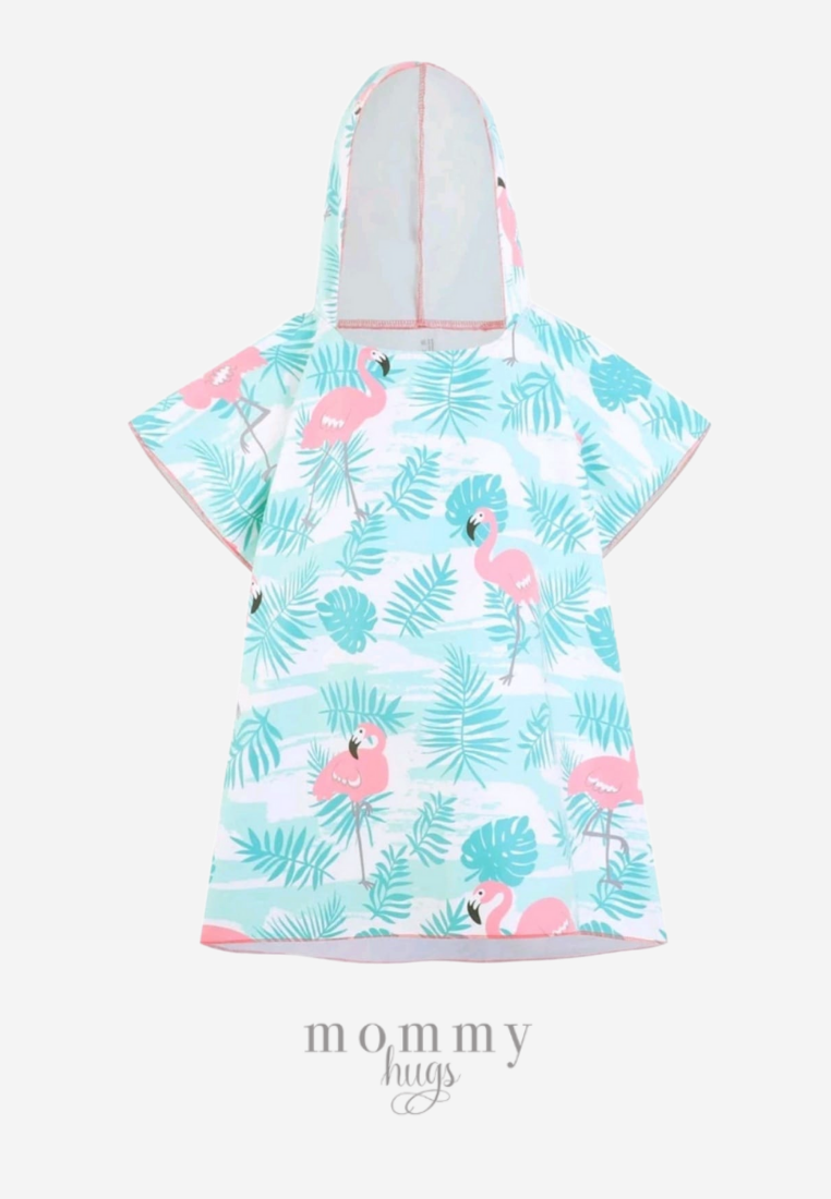 Flamingo Palm Poncho Hooded Towel Swimwear