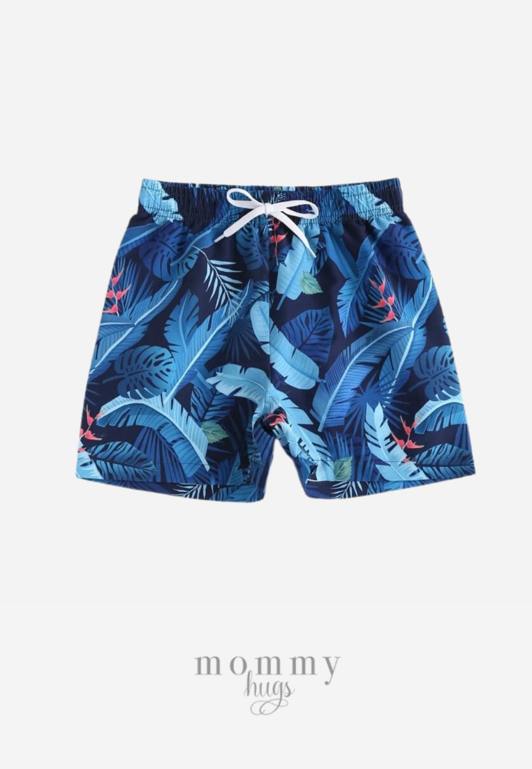 Tropical Palm Navy Swimshorts for Boys
