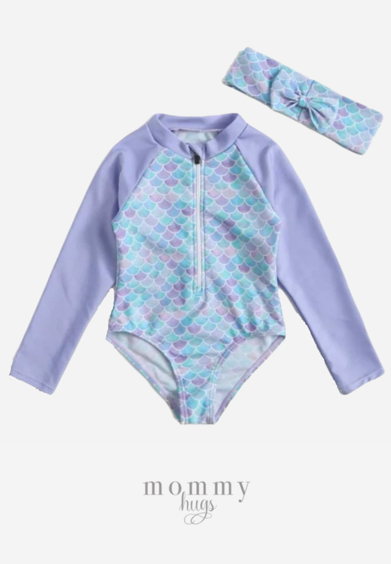 Lilac Little Mermaid Long Sleeves Rash Guard for Girls