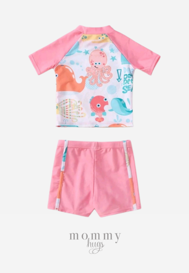 Under the Sea in Pink Two-piece Rash Guard for Girls