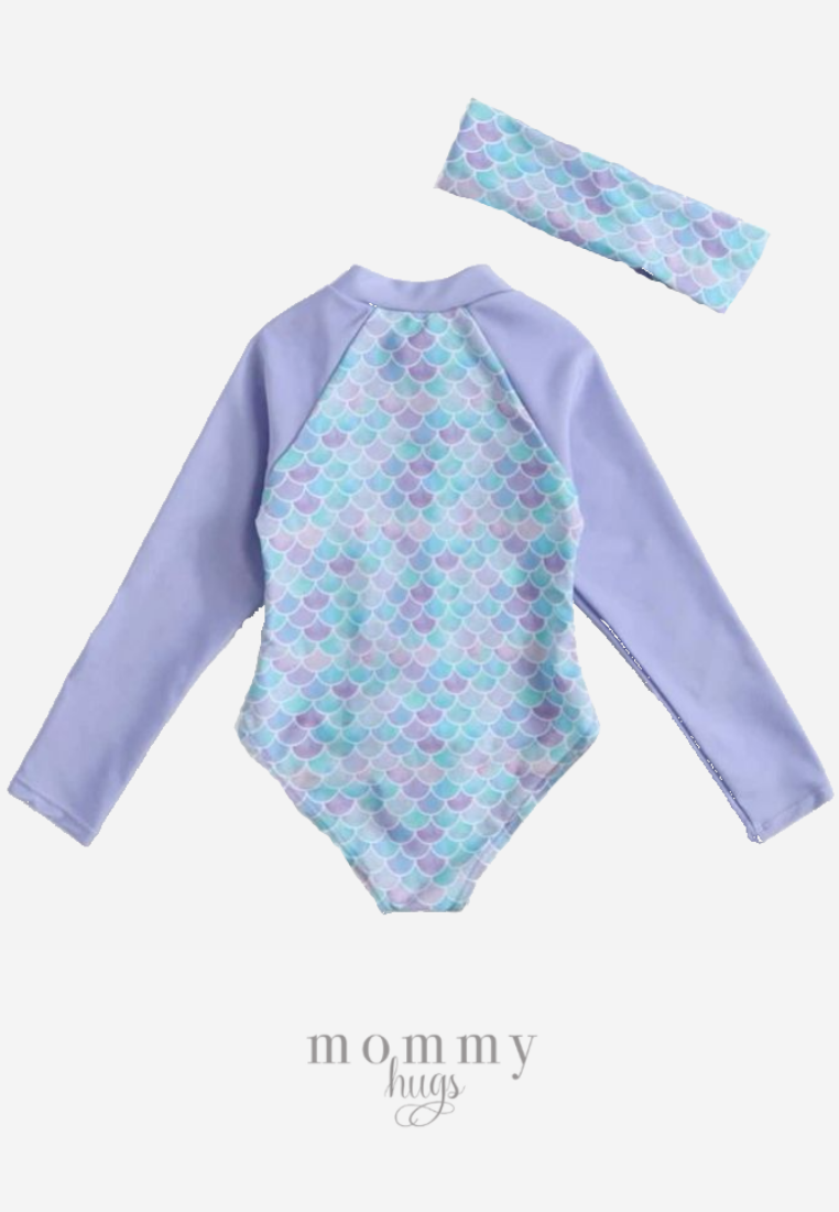 Lilac Little Mermaid Long Sleeves Rash Guard for Girls