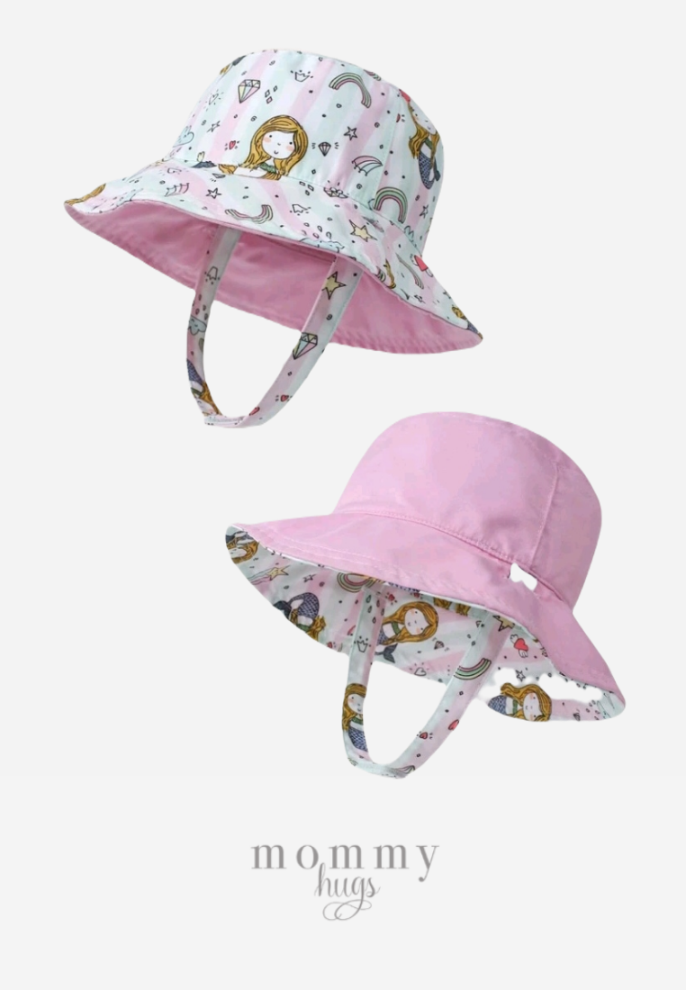 Mermaid Print / Pink Reversible Bucket Hat - Toddlers