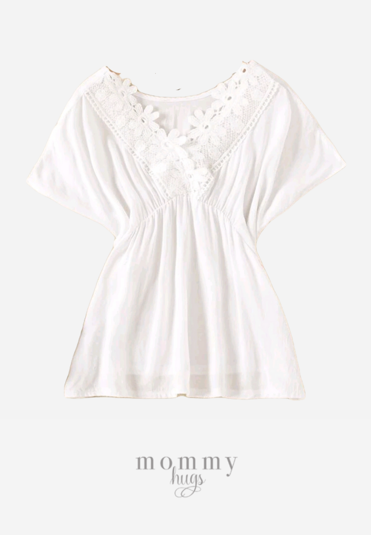 Floral Laced White Cover up Dress